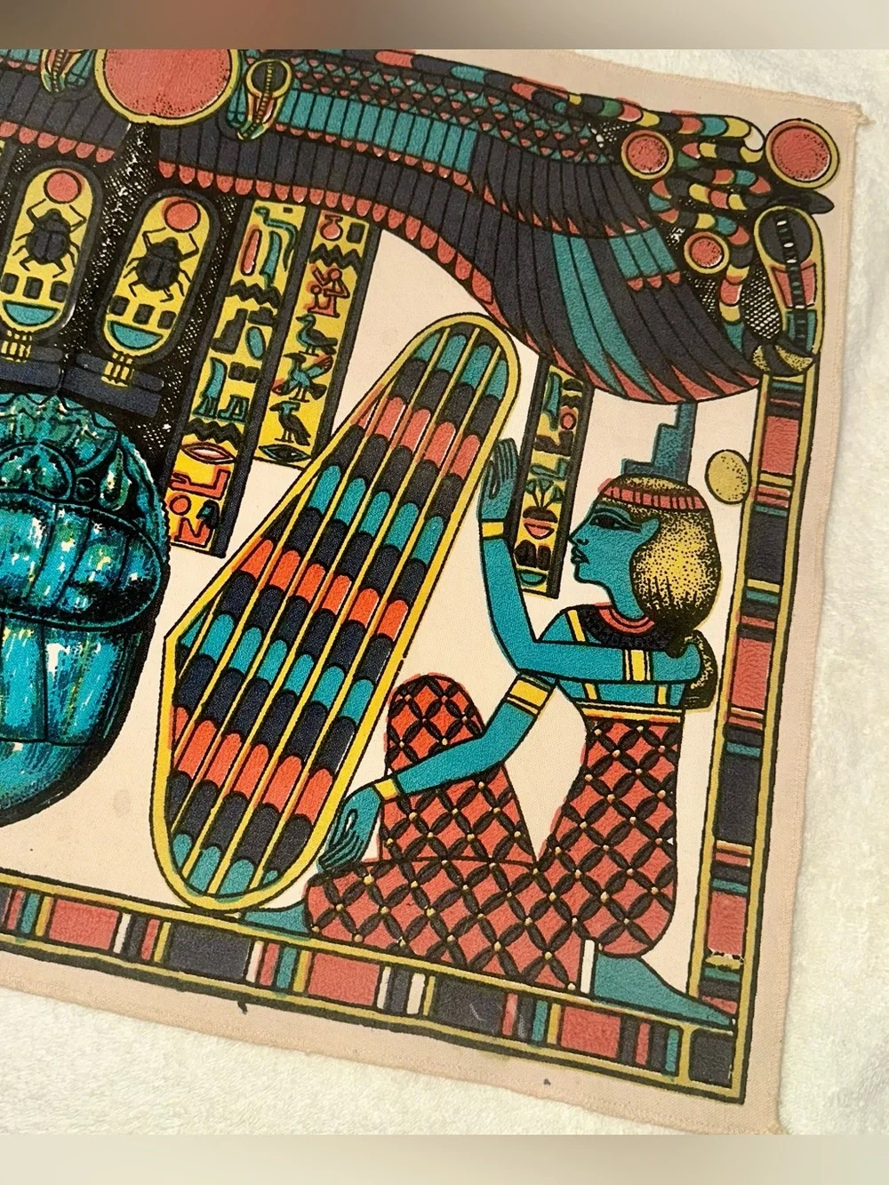 VTG  Egyptian Revival Scarab Isis Canvas Wall Hanging Art 17x25 70s Screen Print